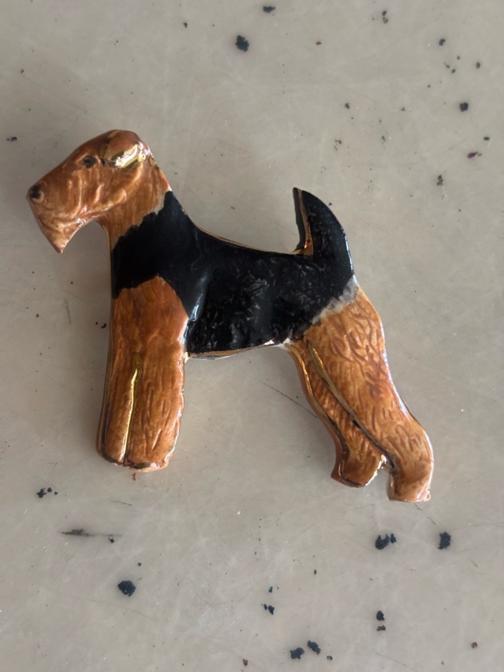 Airedale Terrier Ceramic Brooch